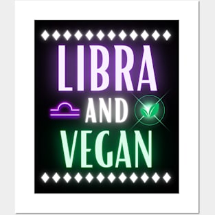 Libra and Vegan Retro Style Neon Posters and Art